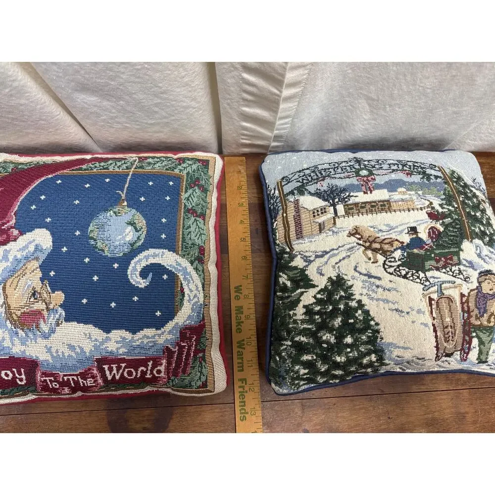 Needlepoint Throw Pillows Christmas Holiday Winter Scene 12 x 12